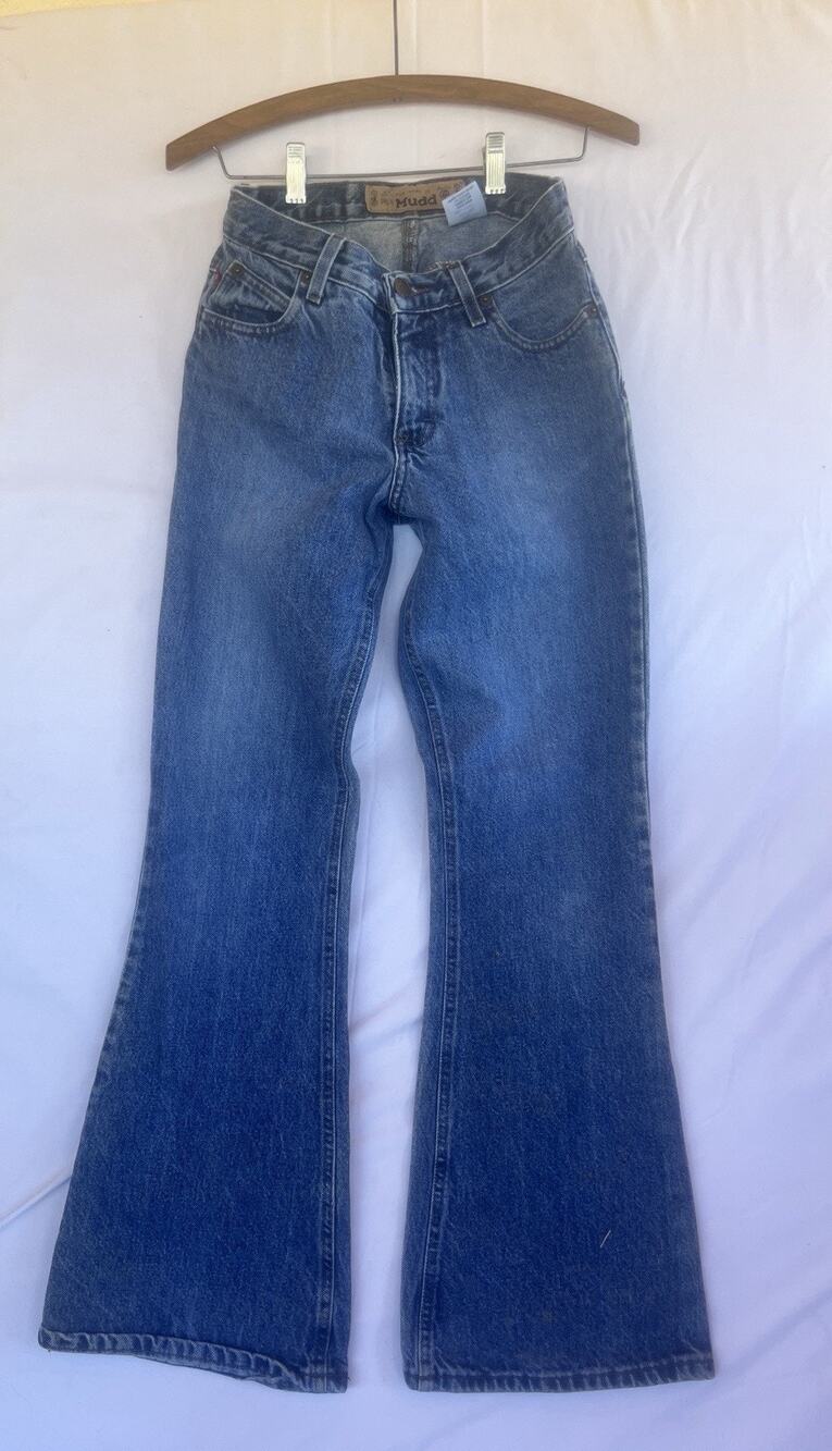 Mudd Jeans Women's 1 Blue Flare Leg High Rise 100% Cotton Y2K Zipper